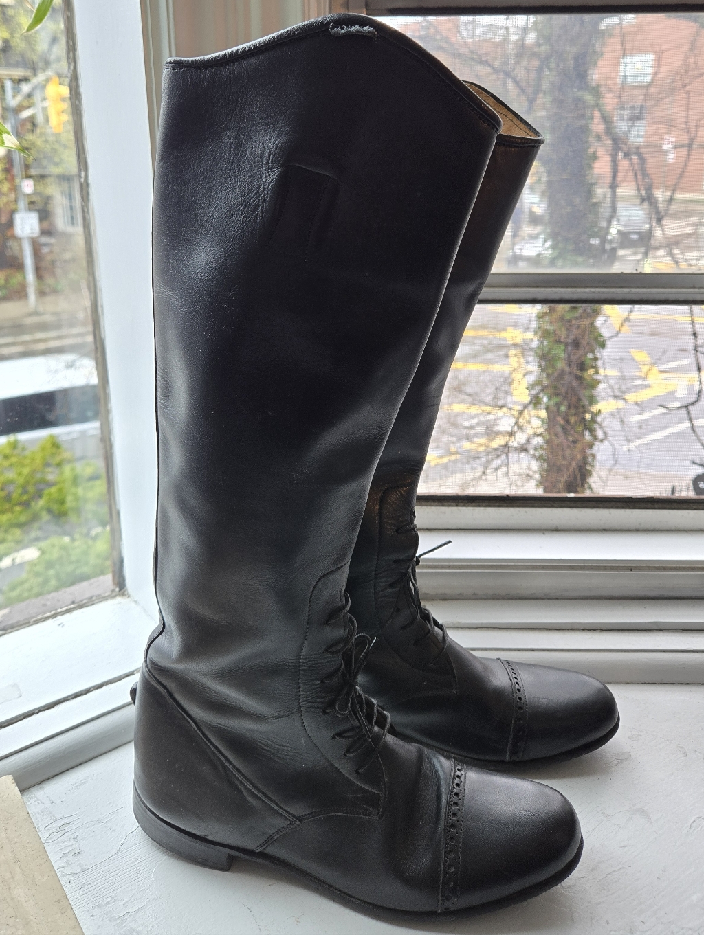 Der Dau Tall Black Leather Lace-Up Riding Boots